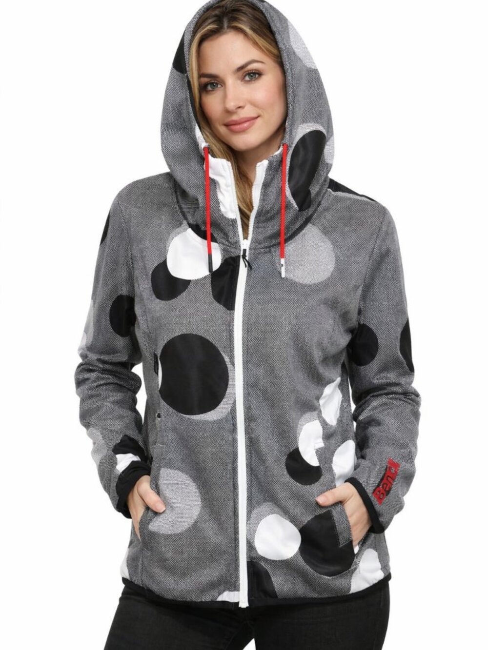 Bench Polka Dot Softshell Hooded Jacket | Women's XL | Gray Full Zip Windbreaker